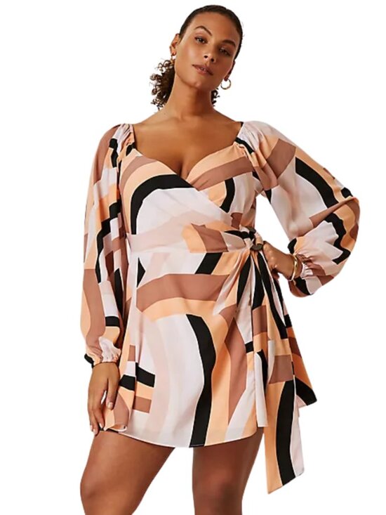 Hutch Dresses & Skirts - Anthropologie Hutch Geo Wrap Mini Dress Balloon Sleeve Tie Waist wedding guest